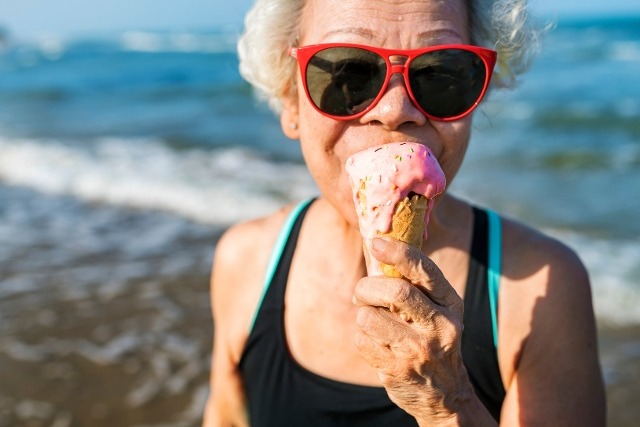 Senior eating ice cream